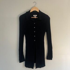 Vintage 90s witchy whimsygoth black ribbed flare sleeve long button up cardigan